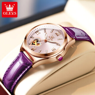 
Oleis OLEVS Swiss certified brand watch women's mechanical watch fully automatic hollow women's watch birthday gift for girlfriend and wife [collector's version] 6636-Purple skin rose shell powder [lifetime warranty]