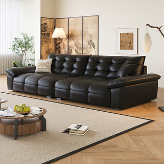 Ddc leather sofa living room 2025 new big black cow guangdong foshan first layer cowhide straight sofa 9112z-1