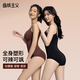 曲线主义云朵三角塑身连体衣秋冬内搭收腹提臀塑身衣束腰显瘦连体衣 黑 M