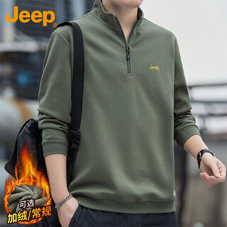 Jeep (jeep) sweatshirt men's autumn and winter loose stand-up collar long-sleeved t-shirt men's casual clothes men's military green xl