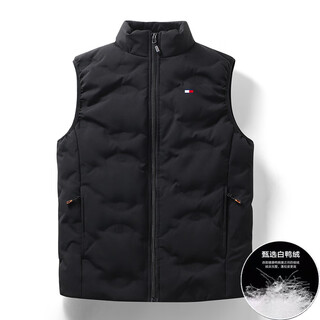 Tommybull american tommy autumn and winter new down vest men's 2024 thickened warm jacket vest stand collar vest vest black 2xl (145-165jin jin equals 0.5kg)