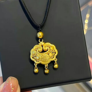 Xuanshi gold store's new model of safe lock pendant 999 pure gold and pure silver necklace gold wrapped silver pendant comes with safe lock pendant + single safe lock pendant + single bead black rope