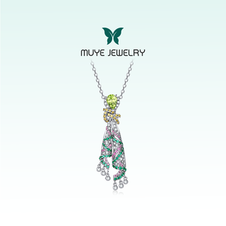 Muye natural colored treasure 925 silver peridot chain chain silk necklace original design jewelry silk necklace