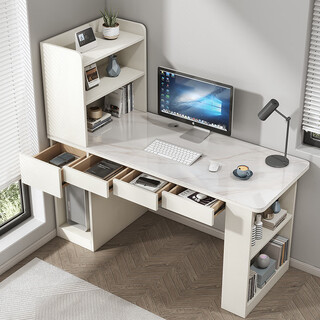 Sheraton modern cream style solid wood desk bookshelf integrated computer desk small apartment home children's rock slab study table rock slab desk + b bookshelf 1000*550*770mm