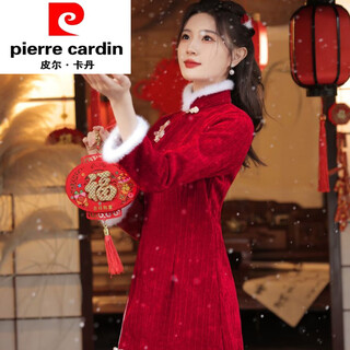 Pierre cardin red cheongsam 2025 new winter velvet toast clothing short new year's greetings adult new year women's new year coat 5240 velvet without accessories thickened s