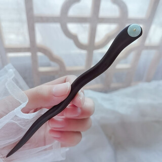 Xue cong black sandalwood hairpin new chinese style jade peaceful buckle hairpin pearl ancient style women's sterling silver hair accessory jade peaceful buckle pearl sandalwood hairpin