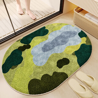 Miaopule imitation cashmere carpet cream style imitation cashmere bathroom floor mat entry mat bathroom bath household toilet non-slip plant first image-oval healthy material safe no 30*50cm (trial mini size)