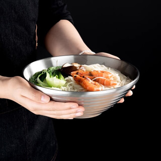 Onlycook japanese-style bamboo hat bowl anti-scalding ramen bowl household 304 stainless steel soup bowl large bowl tableware instant noodle bowl bamboo hat noodle bowl 304 stainless steel 24cm diameter 1 piece