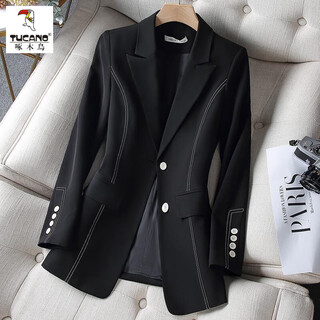 Woodpecker high-end suit jacket 2025 new spring and autumn large size women's fat m girl fashion slim versatile fashion top black l recommended 100-120 jin jin equals 0.5 kg