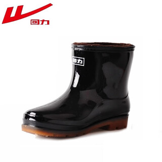 Pull back men's short-tube plus velvet water boots and rain boots 8557 black inner layer with velvet and non-detachable 44 it is recommended to take one size larger