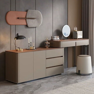 2025 minimalist saddle leather dressing table bedroom bed end storage cabinet integrated retractable tv cabinet dressing table desk 1 meter dressing table (comes with matching mirror + stool)