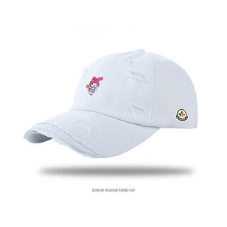 Meng mouth piano new ripped baseball cap breathable unisex fashion versatile sun hat student warm casual hat white