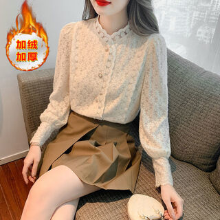 Yuan noga velvet lace bottoming shirt women's autumn and winter clothes 2025 new women's style small shirt long sleeves inner warm top apricot -6288 plus velvet l 105-115jin jin is equal to 0.5 kg
