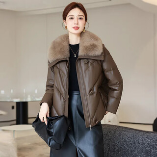 Yunqi qianqiu haining leather jacket 2025 winter genuine leather down jacket women's leather jacket short high-end duck down sheepskin jacket fox fur collar brown l recommended 126-140 jin jin equals about 0.5 kg