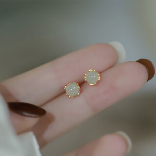 Miao xiuzu silver needle earrings for women retro french style fashionable earrings imitation hetian jade earrings for girls birthday gifts hetian jade earrings-gold