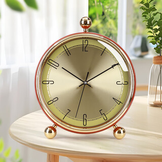 Compas modern simple table clock living room bedroom study desktop clock creative fashion table clock calendar quartz clock 3487 red gold (29 cm)