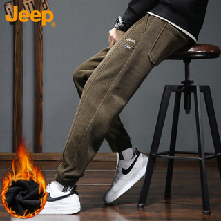 Jeep casual pants men's autumn and winter loose leg pants men's corduroy warm men's pants coffee plus velvet xl