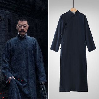 Oxymo republic of china costume male lu xun republic of china long gown men's chinese robe ancient costume mandarin jacket li dazhao performance costume leather 0 navy blue one size fits all 170cm (120-140jin jin is equal to 0.5 kg)