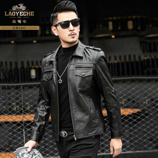 Классическая автомобильная высококачественная мужская куртка из натуральной кожи, новая красивая мотоциклетная кожаная куртка haining из овчины для мужчин, весенне-осенняя черная куртка 2xl, 2xl140 до 150jin jin, вес 0,5 кг