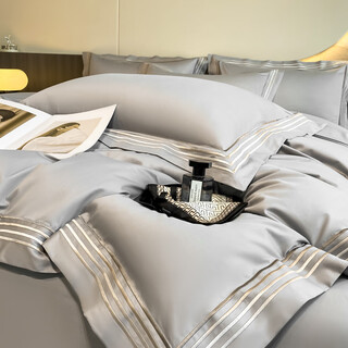 Mercury series high-end hotel 200-count long-staple cotton pure cotton four-piece set with light luxury and high-end feel cotton quilt cover sheet bedding 4 baroque-phantom gray 1.8m bed sheet suitable for quilt core 200x230