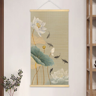 Bamboo decorative painting new chinese style lotus living room entrance painting tea room zen vertical hanging painting bamboo curtain painting lotus 11 width 40*height 80 pine