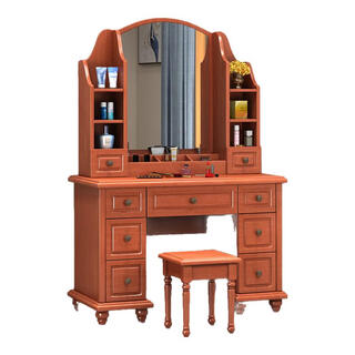 Vigson all solid wood dressing table and chair combination new chinese style dressing table with stool modern minimalist bedroom furniture begonia color double door without light dressing table + stool