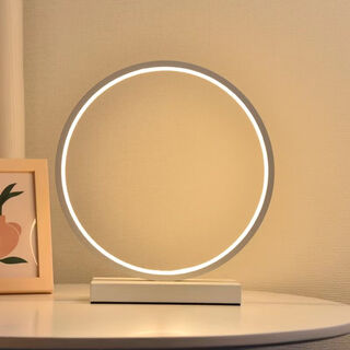 曜添床头台灯卧室创意北欧环形led灯圆环宿色圆形灯圈家用简约小夜灯 乳白(直径30cm) USB遥控调光+定时(暖光)