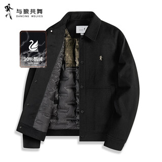 Dances with wolves cashmere + sheep wool goose down liner technology temperature locking lapel wool thick jacket men's down jacket black 180