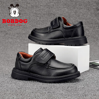 Bobdog children's shoes, boys' soft-soled black leather shoes, autumn new versatile breathable children's shoes, black 26, suitable for feet 16.2cm long