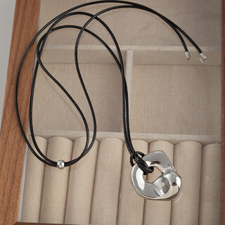 Rosena sammi niche retro abstract hollow pendant necklace japanese and korean minimalist fashion light luxury leather rope adjustable sweater chain accessories irregular abstract hollow pendant