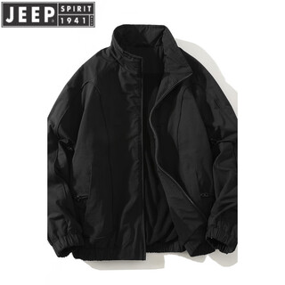 Jeep spirit winter stand collar american short handsome bomber jacket cotton padded velvet thickened jacket men's top black l (130-140)
