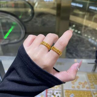 Mhfdo 18k gold-plated copper coin ring, solid non-demolding, bright surface, hollow coin copper coin ring, 12-ring mouth lao fengxiang