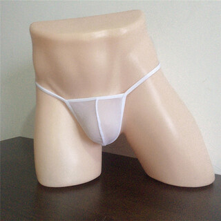 Men's large stretch mesh transparent briefs sexy see-through flirting thong white one size