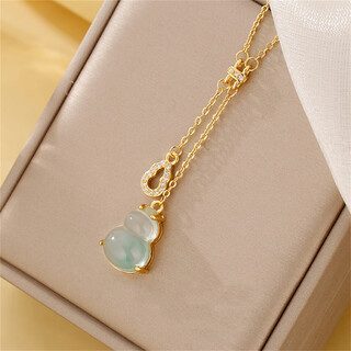 Shengli retro chinese style ice blue double gourd necklace for women 18k gold lucky bing qingyu new chinese style light luxurious clavicle chain ice blue double gourd necklace