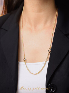 Bao zha jin taoist 18k gold double ring hemp rope chain multi-purpose multi-wear braided twist sweater clavicle necklace for women 18k gold 80cm double ring hemp rope