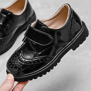 Yupinjia children's leather shoes 2026 autumn new boys black british style casual shoes student middle and older children's performance shoes black single layer black m-5 35 inner length 21.7cm