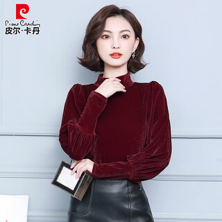 Pierre cardin (pierre cardin) gold velvet t-shirt bottoming shirt women's spring autumn and winter 2025 new mom half-turtle collar western style inner top burgundy < temperament western style mother age reducing european product women l (105-120jin jin is equal to 0.5 kg)