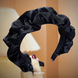Zuoou high skull headband for women, french retro black pleated face wash headband, hair binding, wide-brimmed face-showing small hairpin, 6cm pleated headband