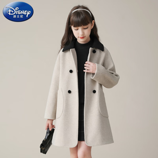 Disney (disney) girls' woolen coat autumn and winter 25th winter new product children's western-style woolen coat mid-length thickened coat flower beige 170