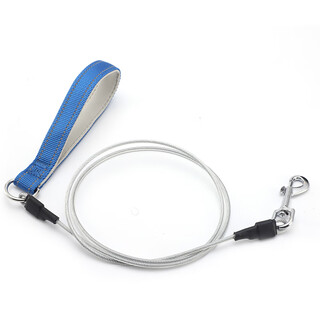 Wanle dog chain, steel wire rope, anti-biting pet traction rope, medium and large small dog leash, dog walking leash, wear-resistant (dark sea blue) 1.5 meter traction rope, single traction (no collar)