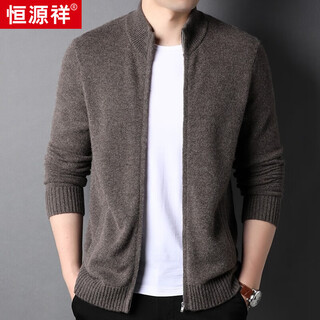 Hengyuanxiang pure cashmere sweater men's thickened zipper cardigan men's warm sweater dark coffee xl 180/52/115