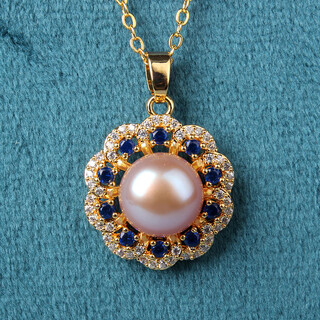 Minol freshwater pearl necklace pink purple near round pearl necklace pendant slightly flawed 030