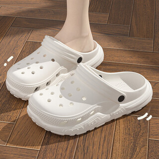 小蒲生踩屎感洞洞鞋男2024新款夏季外穿防滑包头凉拖鞋儿童耐磨两穿女 白色 32-33