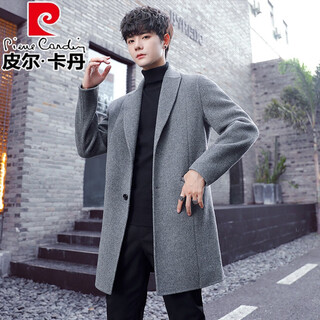 Pierre cardin (pierre cardin) high-end double-sided woolen coat men's mid-length 100% pure woolen woolen coat korean style windbreaker winter 2034 style light gray (100% pure wool) m 120-135jin jin is equal to 0.5 kg