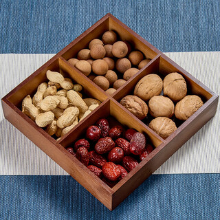 Huangsi dried fruit plate chinese style home living room nut candy melon seed snacks walnut color compartment storage bamboo storage box four compartment snack fruit plate