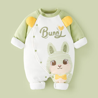Duoxiluka baby jumpsuit autumn and winter quilted warm cotton clothes thickened cotton clothes for outdoor wear light green striped rabbit 66