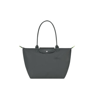 Longchamp women's gray canvas silver hardware snap-zip closure large tote bag new year's gift