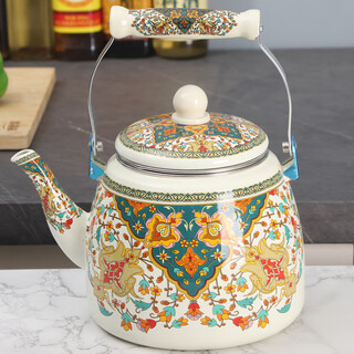 Oulijia enamel kettle large capacity teapot kettle boiling medicine pot milk teapot flat bottom pot induction cooker gas universal with filter - ethnic flower 3.3l