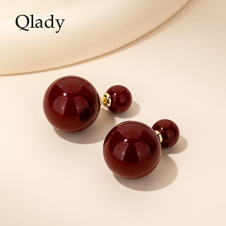 Qlady temperament double-sided red round beads silver needle earrings 2025 new temperament high-end light luxury earrings women's new year earrings