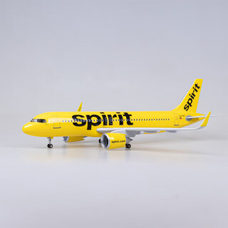 Igiftfire airbus a320 spirit airlines aircraft model with wheels and lights simulation static aircraft model civil aviation passenger aircraft ornaments 20 cm alloy with landing gear + apron